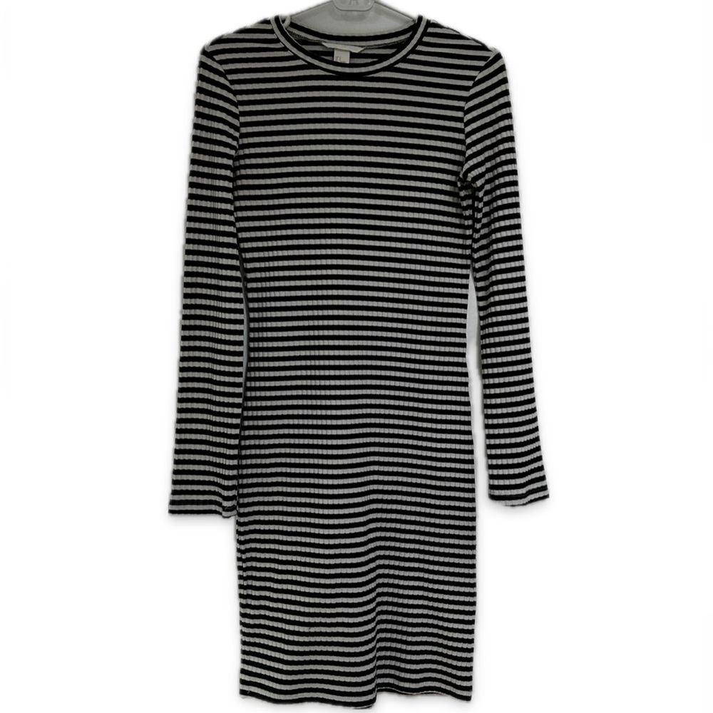 H&M Striped Black and White Dress Long Sleeve Rib Knit Size Small